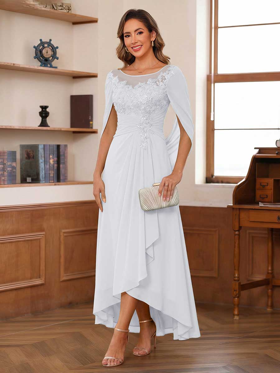 Camille white front view mother of the bride dress