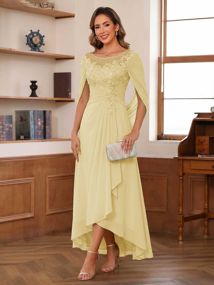 Theodora Belle Yellow front view mother of the bride dress