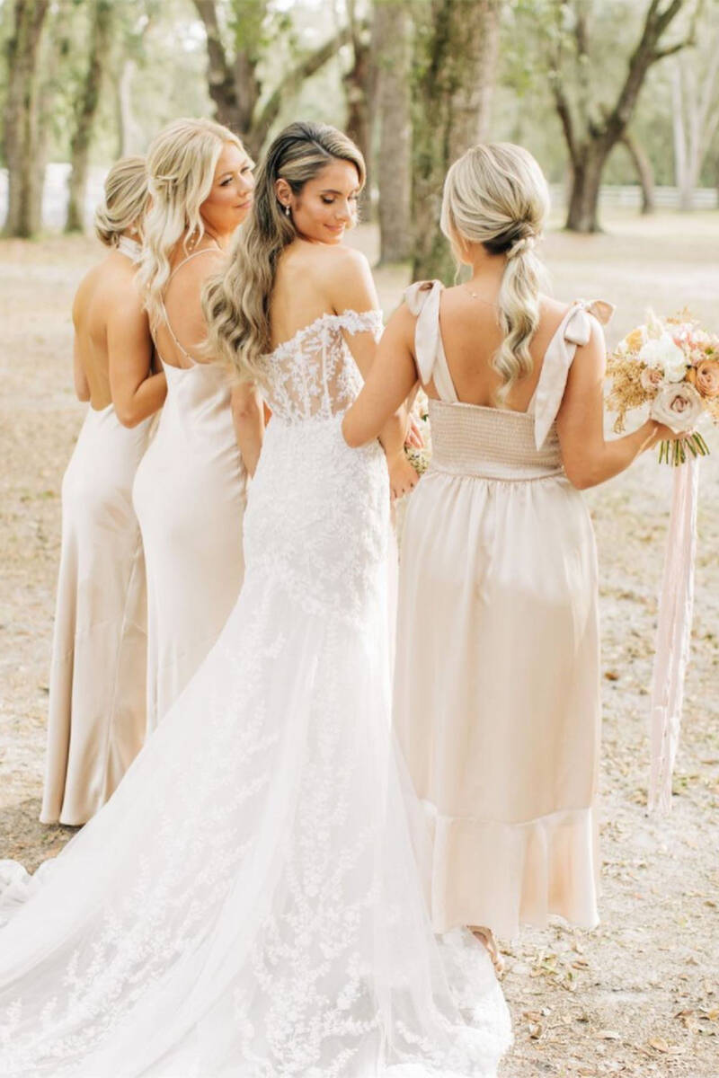 Champagne Satin Sheath Bridesmaid Dress with Square Neck Neckline