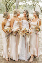 Champagne Satin Sheath Bridesmaid Dress with Square Neck Neckline