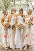 Champagne Satin Sheath Bridesmaid Dress with Square Neck Neckline