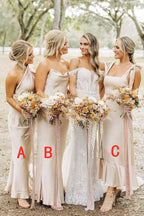 Champagne Satin Sheath Bridesmaid Dress with Square Neck Neckline