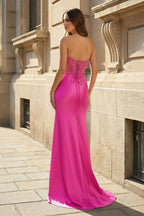 Ink Blue Satin Mermaid Evening Dress with Sweetheart Neckline and Beading