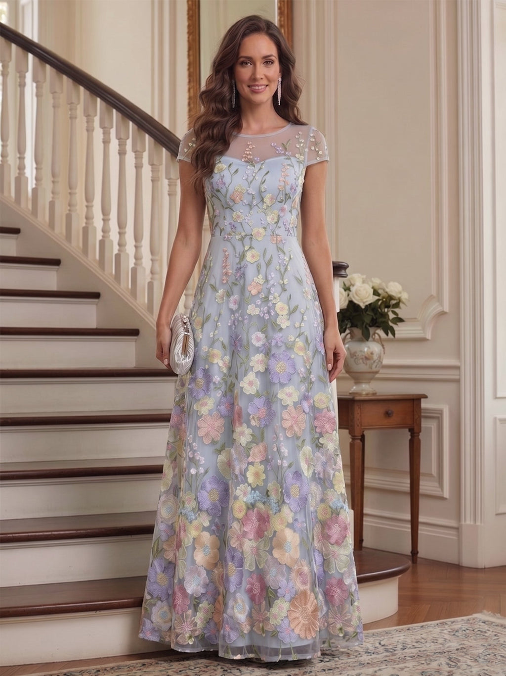 Demetria Rose Royal Blue front view mother of the bride dress