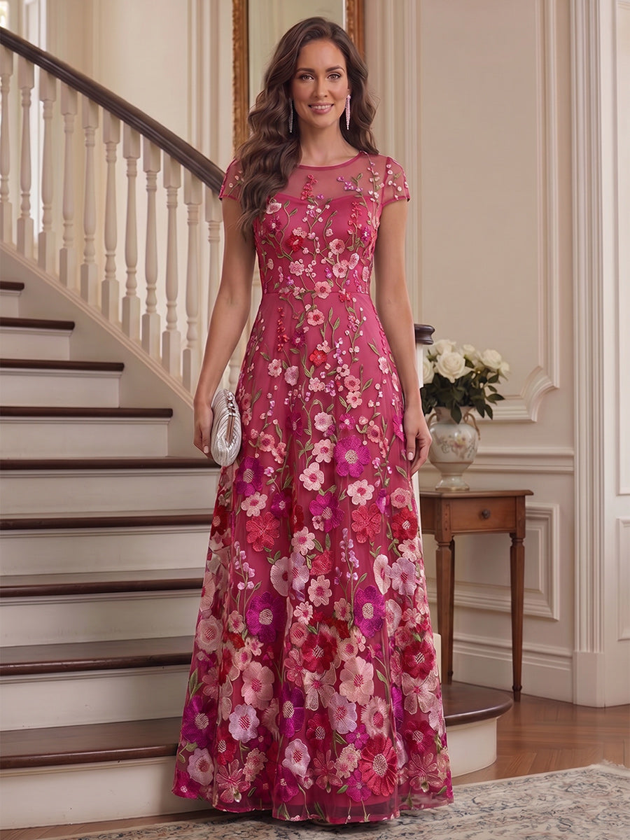 Demetria Rose Hot Pink front view mother of the bride dress