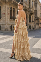 Sweetheart Light Blue Lace Appliques Ruffle Long Formal Gown