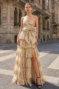 Mirabelle Louise Gold front view prom dress