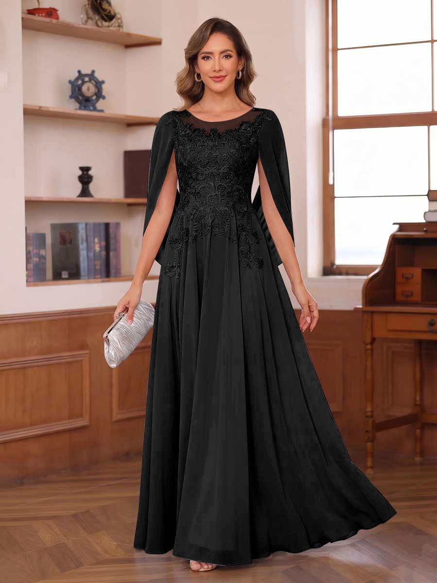 Dahlia black front view mother of the bride dress