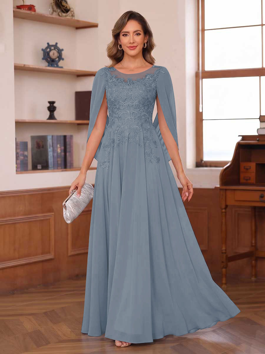 Dahlia dusty blue front view mother of the bride dress