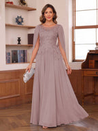 Dahlia dusty rose front view mother of the bride dress