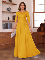 Dahlia gold front view mother of the bride dress