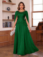 Dahlia forest green front view mother of the bride dress