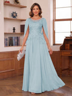 Dahlia sky blue front view mother of the bride dress