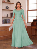 Dahlia mint green front view mother of the bride dress