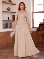 Dahlia peach front view mother of the bride dress