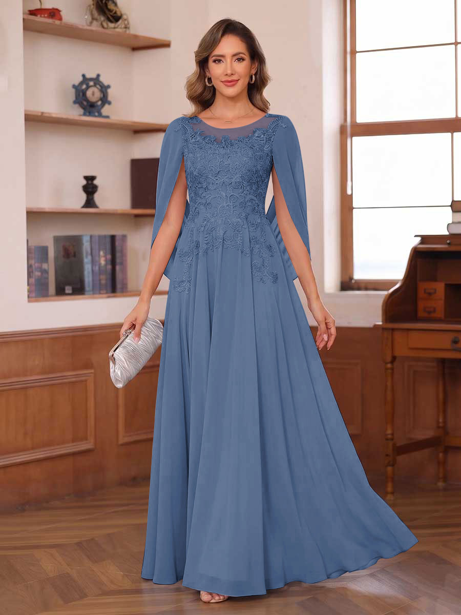 Seren Faye Steel Blue front view mother of the bride dress