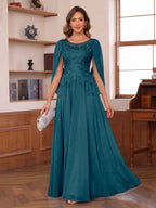 Dahlia teal front view mother of the bride dress