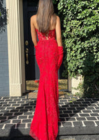 Sky Blue Tulle Mermaid Evening Dress with Strapless Neckline and Appliques