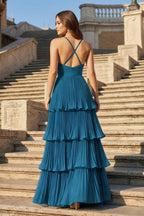 Teal Chiffon A-Line Bridesmaid Dress with Spaghetti Straps Neckline and Floor Length