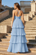 Teal Chiffon A-Line Bridesmaid Dress with Spaghetti Straps Neckline and Floor Length