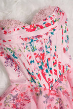 Sky Blue A Line Sweetheart Floral Chiffon Corset Ruffled Homecoming Dresses