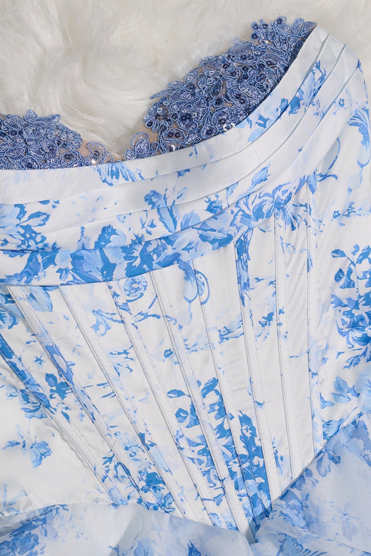 Sky Blue A Line Sweetheart Floral Chiffon Corset Ruffled Homecoming Dresses