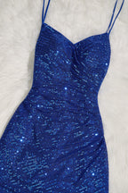 Sparkly Royal Blue Sheath Sequin Mini Homecoming Dresses