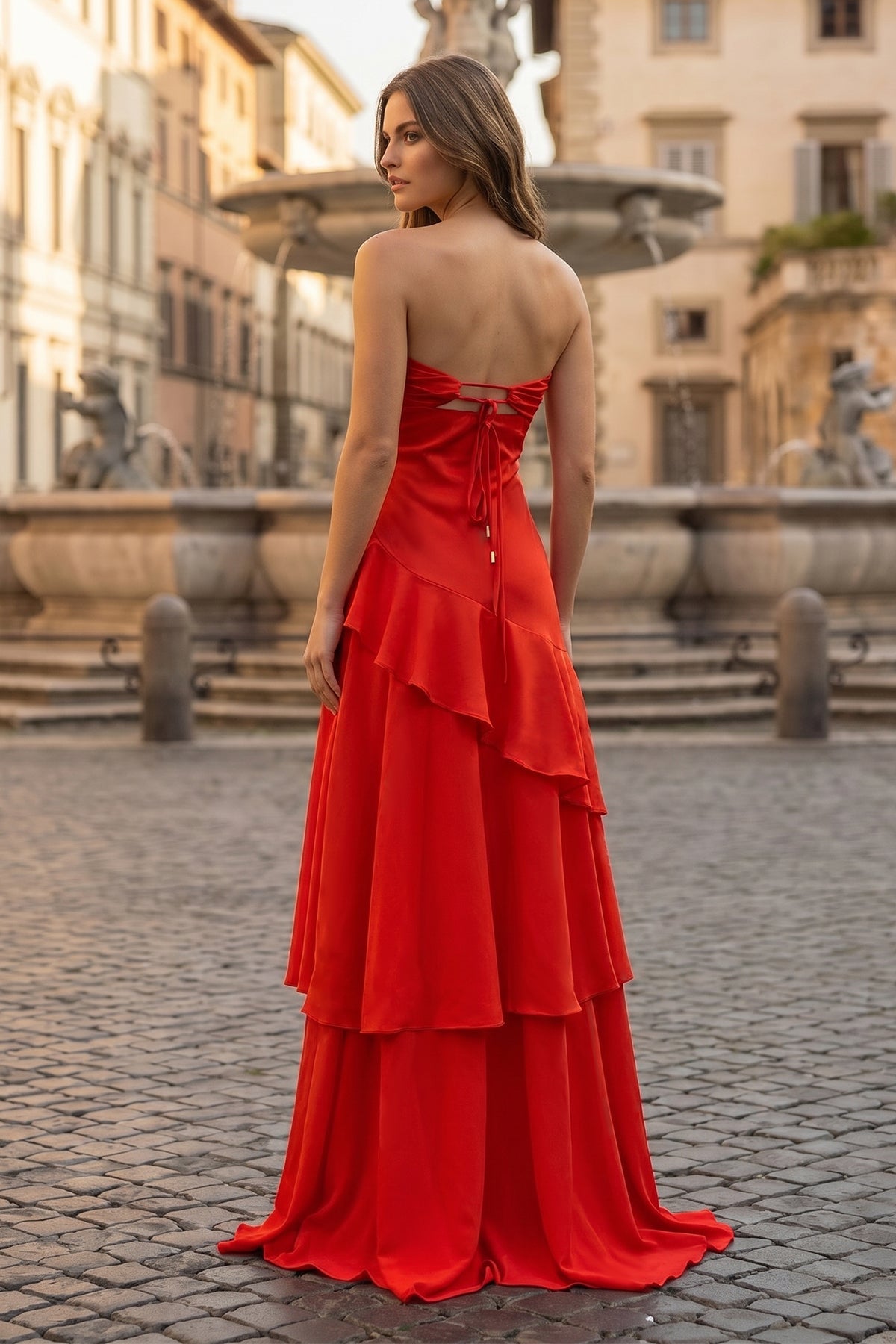 Yara Simone Red back view prom dress