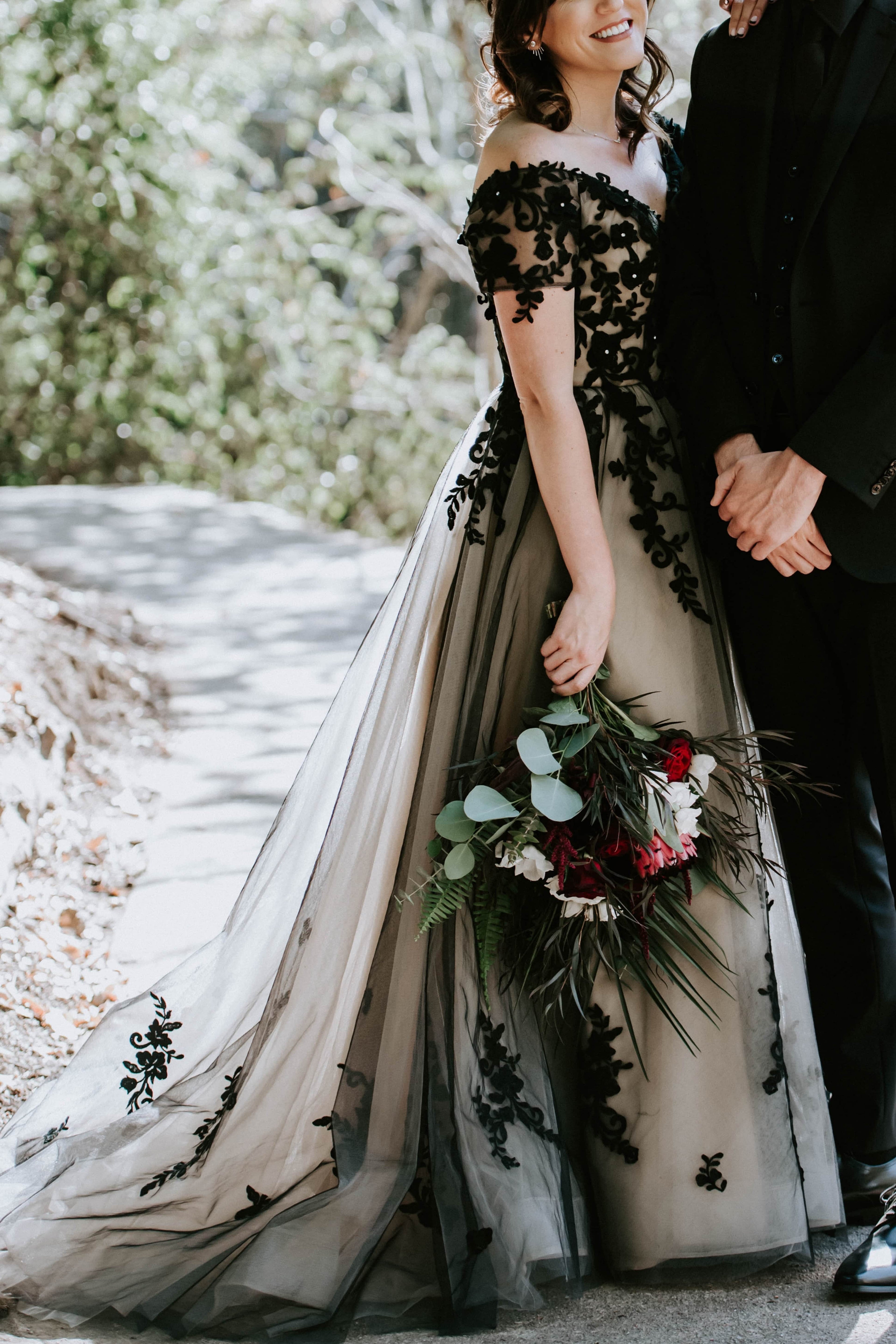 Elegant A Line Sweep Brush Train Tulle Gothic Wedding Dress Wedding Dress