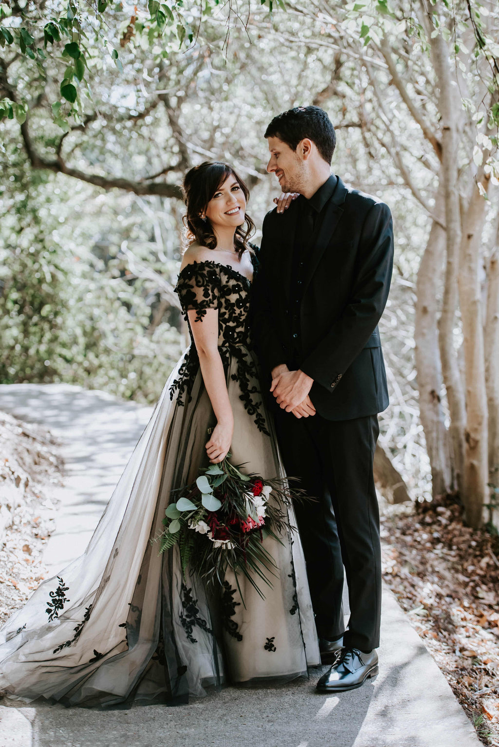 Elegant A Line Sweep Brush Train Tulle Gothic Wedding Dress Wedding Dress