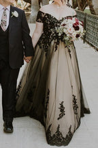 Elegant A Line Sweep Brush Train Tulle Gothic Wedding Dress Wedding Dress