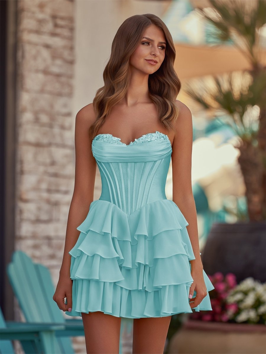 Mirabel Aqua front view homecoming dress
