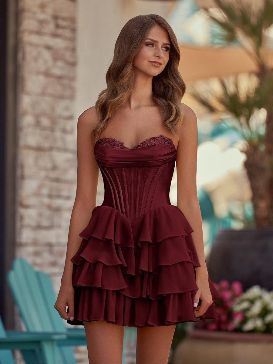 Mirabel Burgundy front view homecoming dress
