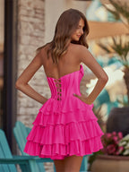 Mirabel Fuchsia back view homecoming dress
