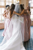 Blush Satin Sheath Bridesmaid Dress with One Shoulder Neckline and Floral Detail