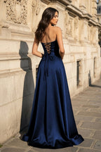 Blythe Corinne Navy Blue back view prom dress