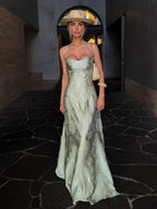 Sage Mermaid Satin Spaghetti Straps Long Formal Prom Gown