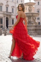 Blush Chiffon Evening Dress with Sweetheart Neckline and Ruffles