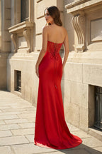 Ink Blue Satin Mermaid Evening Dress with Sweetheart Neckline and Beading
