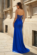 Ink Blue Satin Mermaid Evening Dress with Sweetheart Neckline and Beading