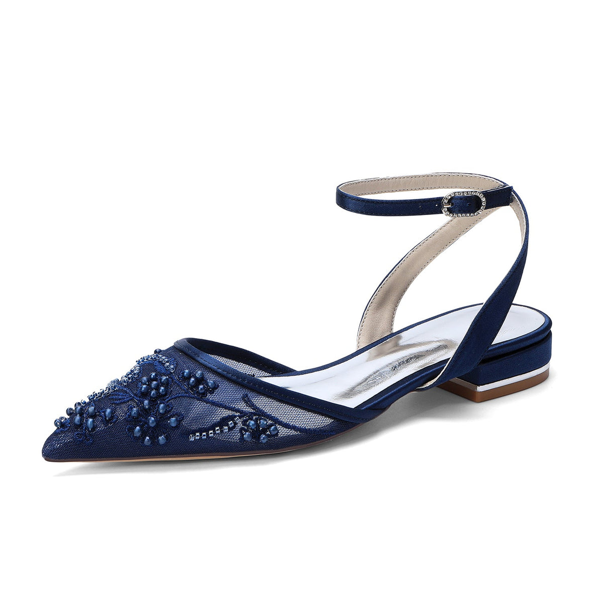 Elara Flat Navy Blue front view shoes