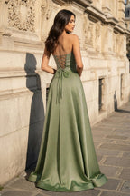 Blythe Corinne Sage Green back view prom dress