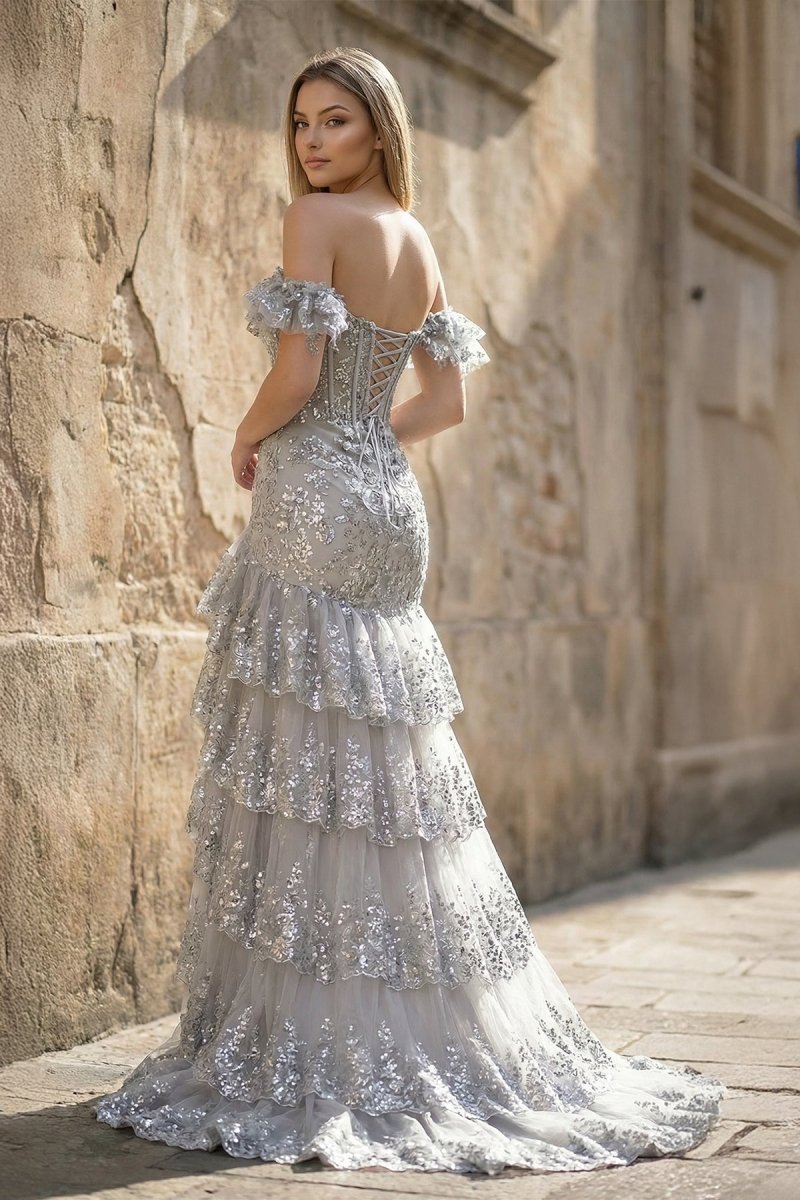 Petronella silver back view prom dress
