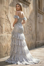 Petronella silver back view prom dress