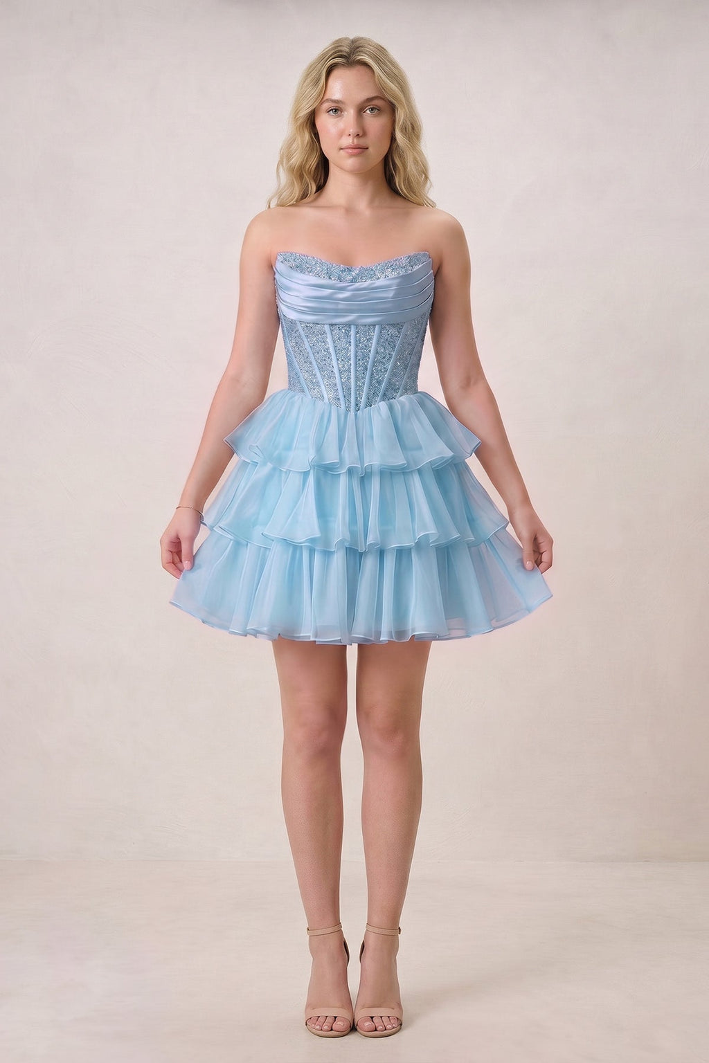 Black Strapless A Line Chiffon Beaded Mini Homecoming Dresses With Ruffles