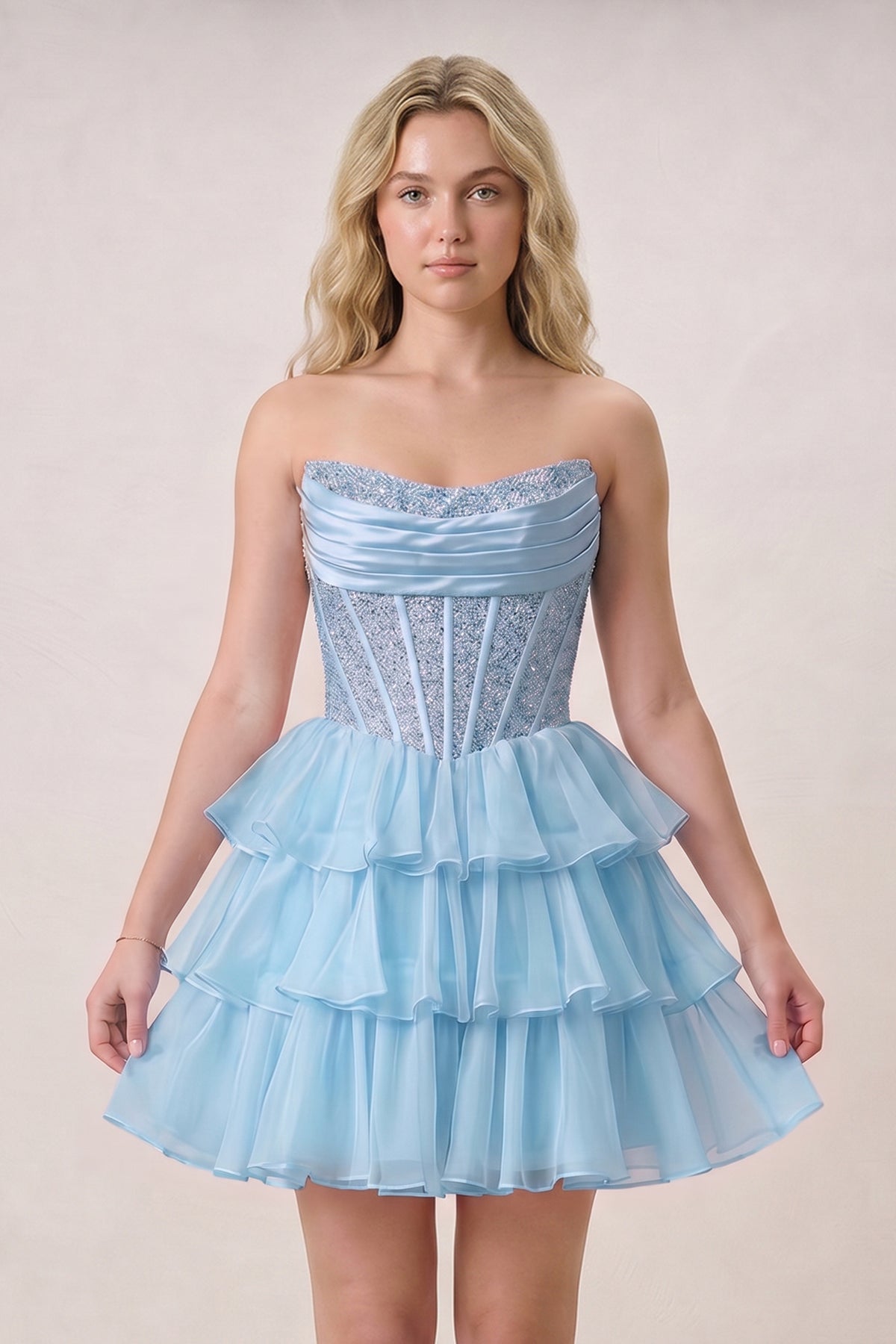 Black Strapless A Line Chiffon Beaded Mini Homecoming Dresses With Ruffles