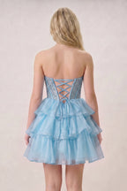 Black Strapless A Line Chiffon Beaded Mini Homecoming Dresses With Ruffles