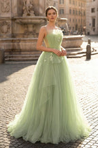 Aurelia Iris Sage Green front view prom dress