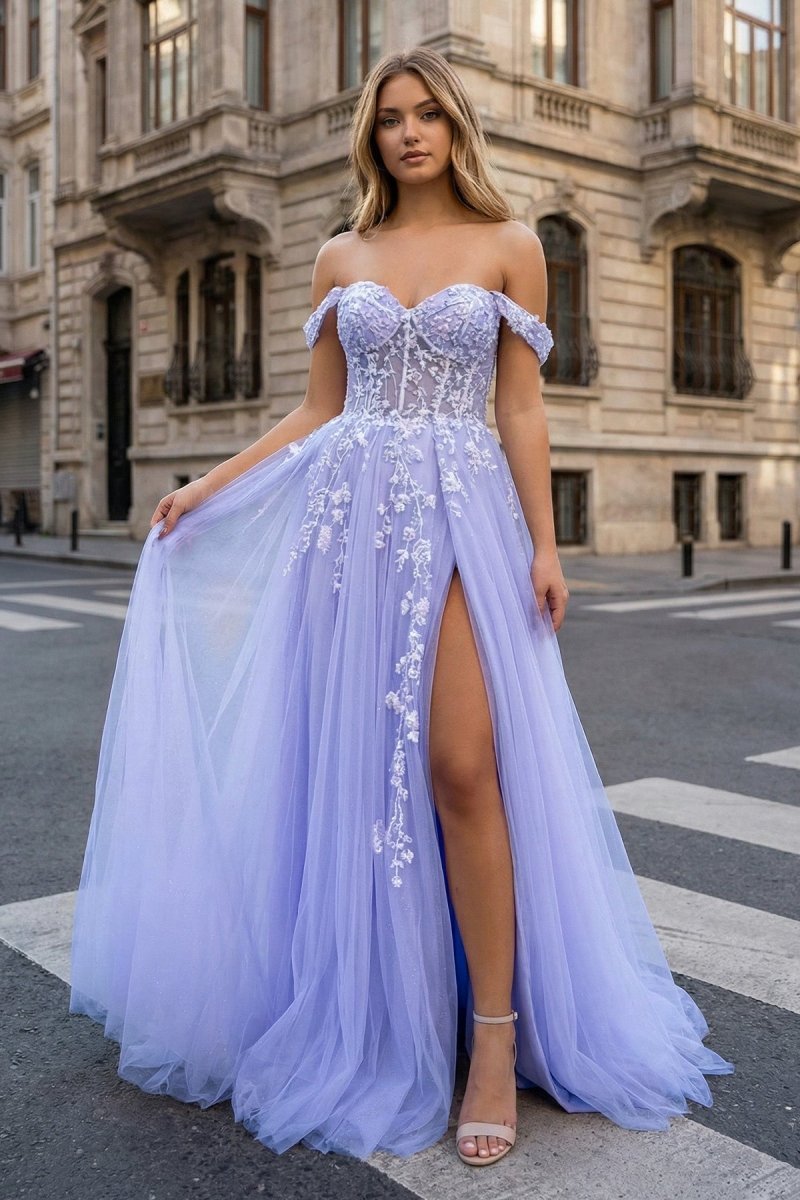 Linnea Lilac front view prom dress