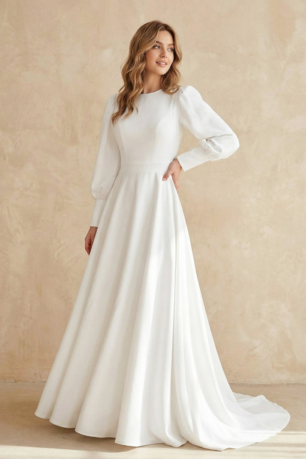 Diamond White Chiffon A-Line Wedding Dress with Sweep Train